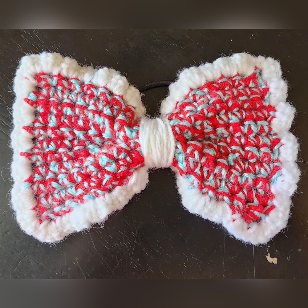 Handcrafted Red and White Crochet Bow Hair Accessory